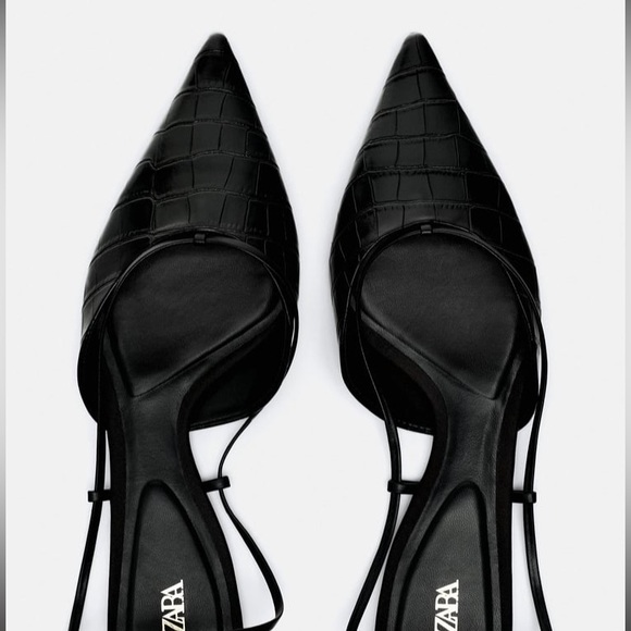 NWT Zara black embossed pointed toe flats with ankle laces size 6 - Picture 5 of 11